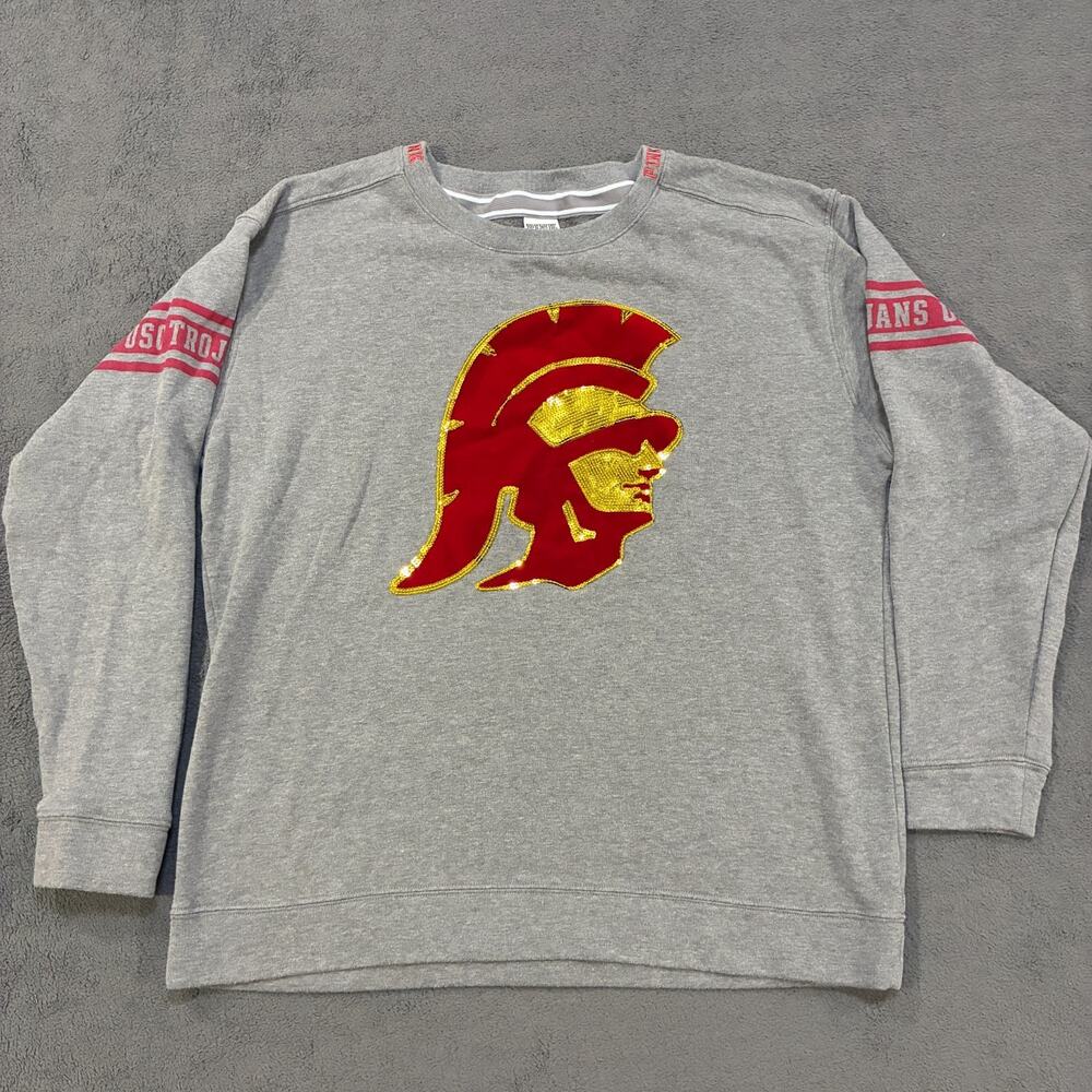 Victoria’s Secret PINK Gray USC Trojans Long Sleeve Pullover Sweatshirt Womens L